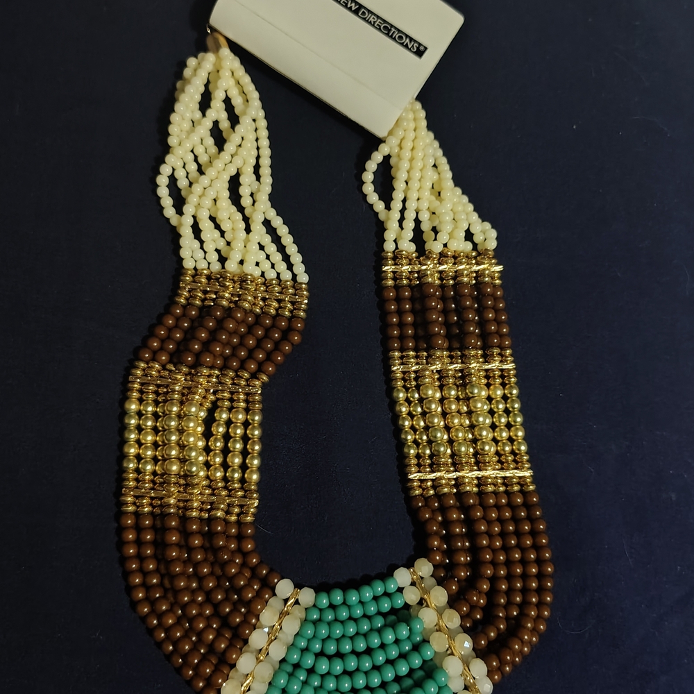 🟡🔥Handcrafted Multistrand Beaded Necklace - Brown, Cream & Turquoise